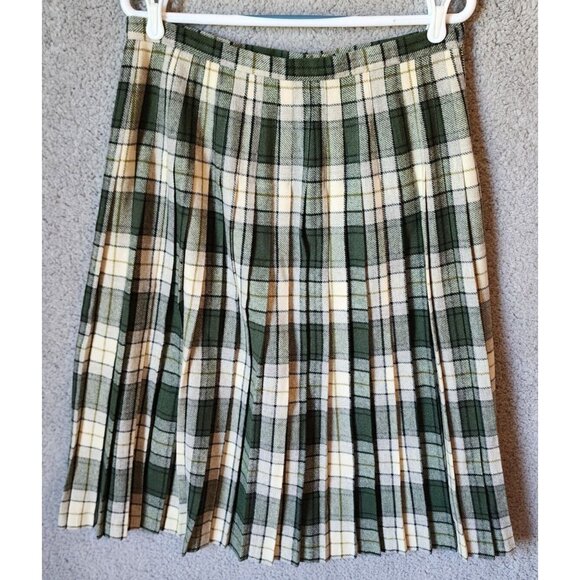 O’Neil Of Dublin Womens 100% Pure Wool Pleated Skirt Kilt White/Green Plaid 10 - Picture 9 of 13